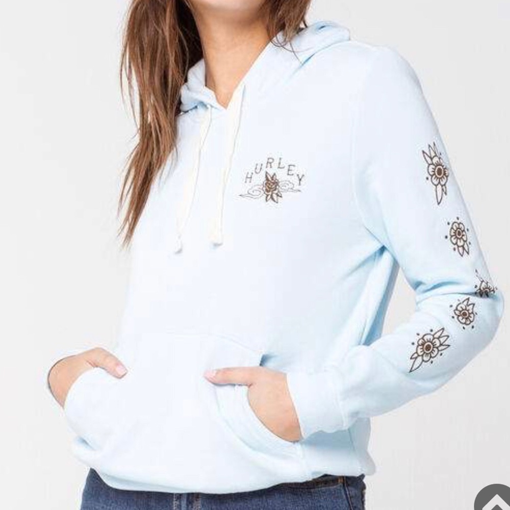 Light Baby Blue Hurley Hoodie with Design- XS